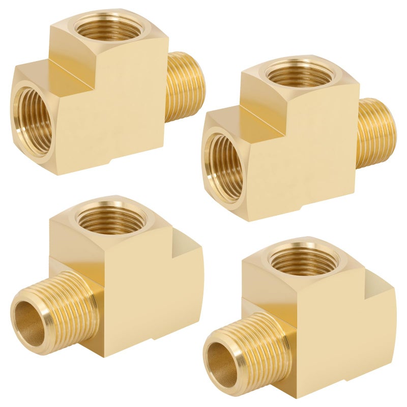 KOOTANS 4 Pack Brass Tee Fittings 3/8" NPT Female to 3/8" NPT Female to 3/8" NPT Male Barstock Street Tee Fittings 3 Way Brass Pipe Fitting - Image 1